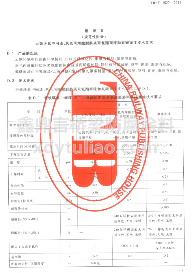 TB/T 1527-2011Fhgɫϩ֬۰ͷ̼ἼgҪ